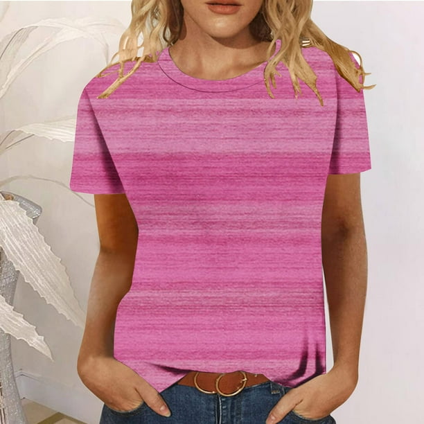 Fiudx Ofertas y Liquidaciones Blusas de Cuello Redondo de Manga Corta de Color Sólido Casual de Moda para Mujer Camisas