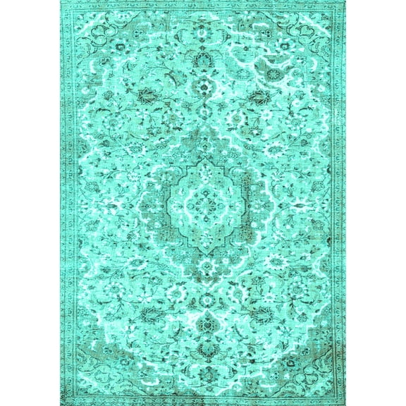 Ahgly Company Machine Washable Indoor Rectangle Persian Turquoise Blue Traditional Area Rugs, 5' x 7'