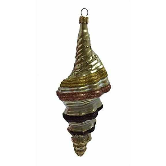 Gold Glitter Conch Shell Seashell Polish Glass Christmas Tree Ornament Poland
