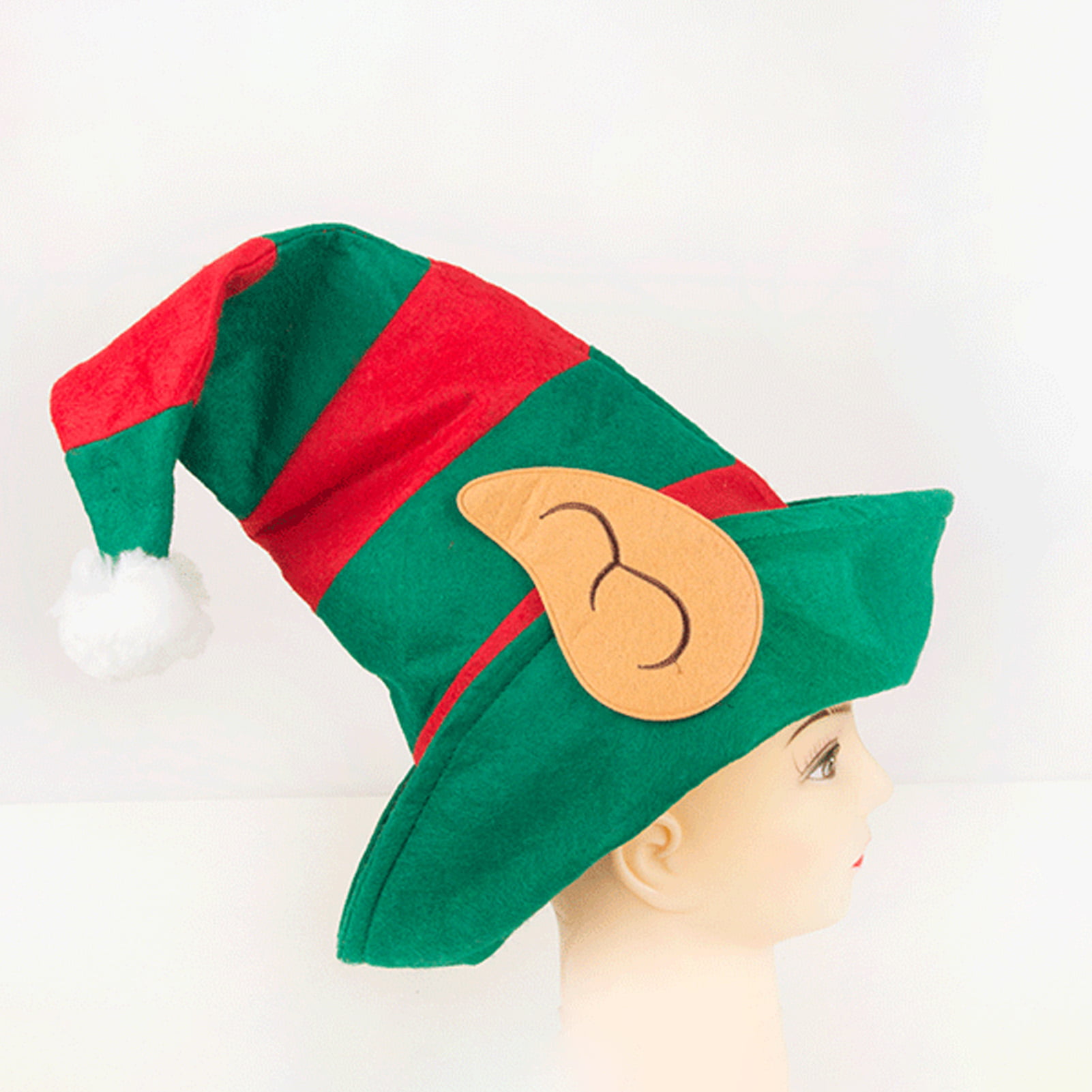 Green White Striped Santa Hat with Antlers Fun Holiday Christmas Party Cap NEW 