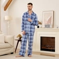 thumbnail image 2 of Vulcanodon Men's Plaid Pajama Set, Soft Long Sleeve Button-Down 2-piece Sleepwear with Lapel Collar & Pockets Cozy Lounge PJs(BLUE-GREY PLAID, S), 2 of 4