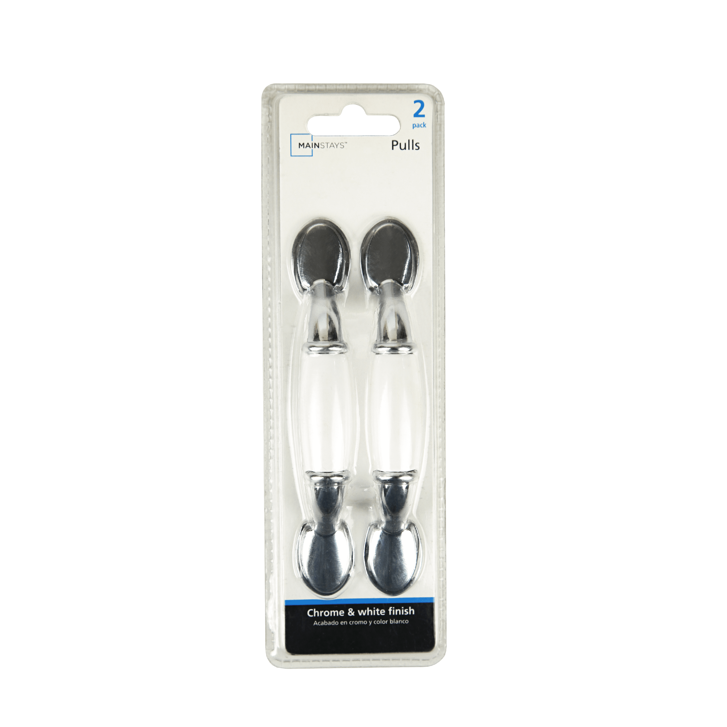 Mainstays 3" (76mm) Center-to-Center Classic Cabinet Pull, Chrome and White, 2 Pack