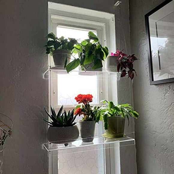 EIGTHTAIL Premium Transpaent Acrylic Window Plant Shelves 2/3 Layers Clear Hanging Floating Wall Shelf Flower Pot Rack Planter Stand Indoow Outdoor Decoration