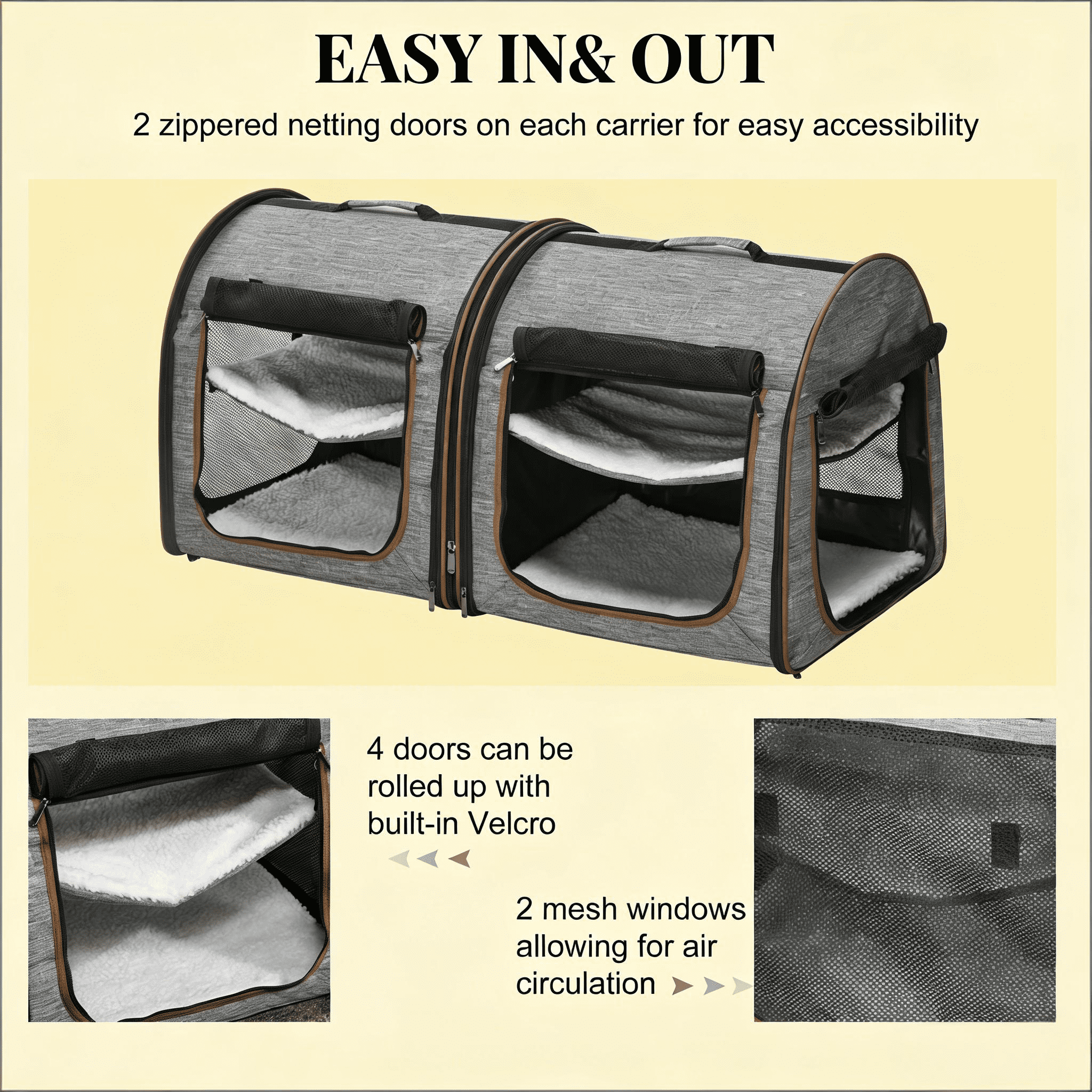 Travel Pet Crate,Portable Soft-Sided Cat Carrier Bag