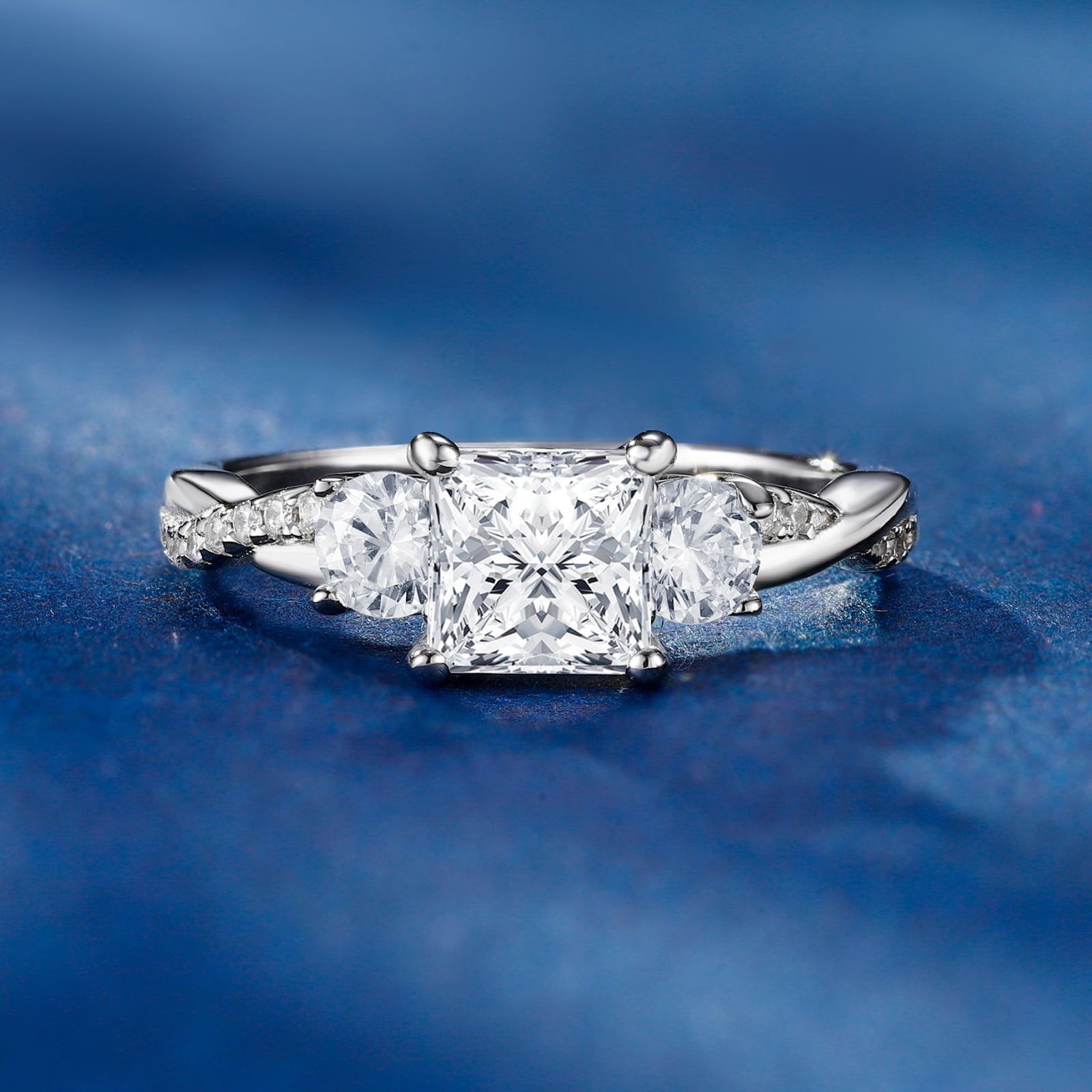 SFTING Engagement Rings for Woman 925 Sterling Silver Three Stone Vintage Princess Cut Promise Wedding Woman Rings 5A CZ Size 7