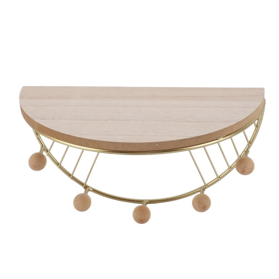 Yajisi Nordic‑Inspired Iron & Composite Wood Fan‑Shaped Floating Shelf – 10” x 5.9” Gold, Multi‑Hook, Multi‑Room Storage