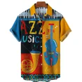 thumbnail image 1 of Men's Hawaiian Shirt One Button Shirt Cartoon Musical Instrument Pattern Oversize 3d Printing Loose Short Sleeve Beach Tops, 1 of 5