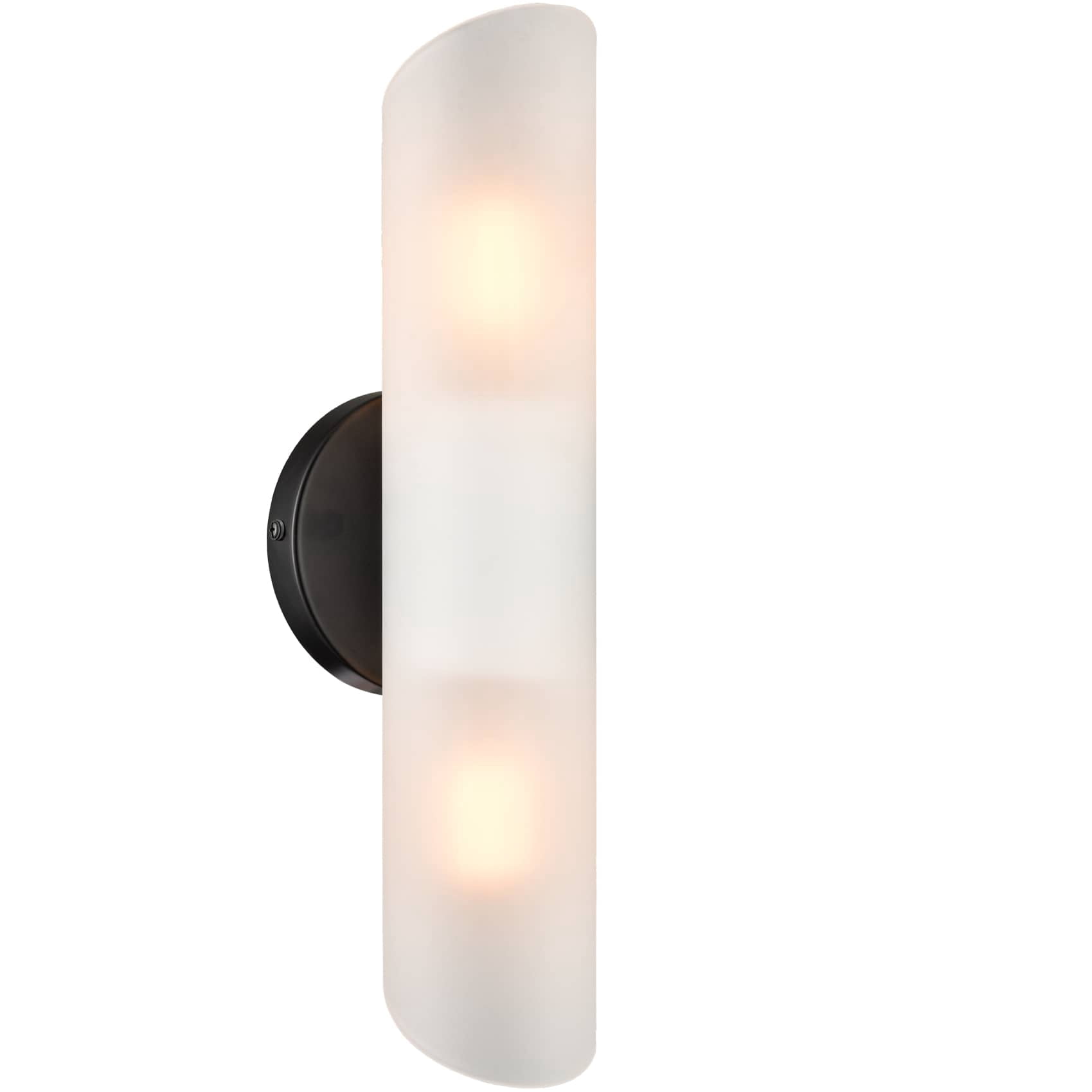 Modern Black Wall Sconces Set of 2 Cylinder Wall Light with Frosted Glass Shade