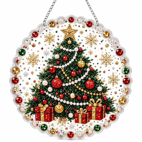 Christmas Diamond Art, DIY Christmas Pearl Art Kits for Adults, Sparkling Acrylic Hanging Ornament for Holiday Tree Home Window Wall Decor