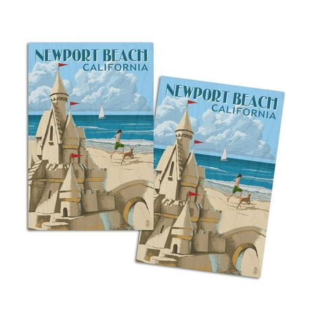

Newport Beach California Sand Castle (4x6 Birch Wood Postcards 2-Pack Stationary Rustic Home Wall Decor)