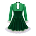 thumbnail image 2 of DPOIS Kids Girls Christmas Costume Long Sleeve Layered A-line Velvet Red Dress Green-A 10, 2 of 7
