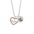 thumbnail image 2 of Delight Jewelry Silvertone Large Red Crystal Heart with Clear Heartbeat Silvertone Script Initial Disc - N - Charm Necklace, 20"+3", 2 of 4