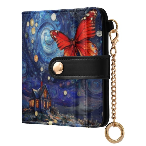 Qxltty Red Butterfly Ladies Wallet Rfid Slim Thin Compact Credit Card Women Wallet Zipper Coin Pocket and ID Window for Female Gifts