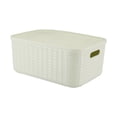 thumbnail image 1 of Caja de almacenamiento de plástico con cubierta de bambú para sala de estar, caja de almacenamiento para cosméticos, artículos diversos, dormitorio, caja de almacenamiento para ropa, caja, 1 of 6