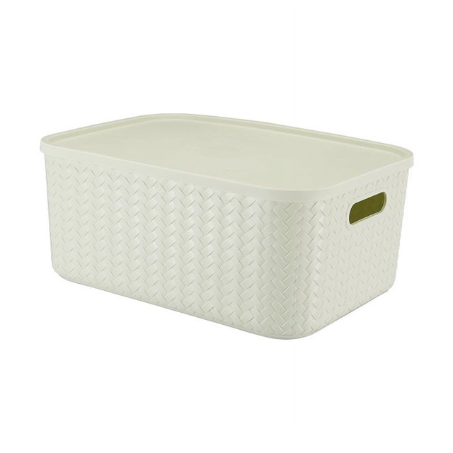 Caja de almacenamiento de plástico con cubierta de bambú para sala de estar, caja de almacenamiento para cosméticos, artículos diversos, dormitorio, caja de almacenamiento para ropa, caja