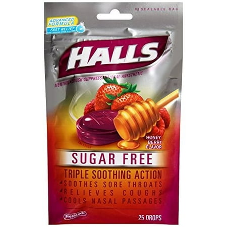 Halls Sugar Free Drops, Honey-Berry, 25 Ct (Pack of 12)