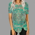 thumbnail image 2 of Raeneomay Summer Tops Curved Hem Flowy Shirts Women's Casual Round Neck Casual Button Printed Short Sleeve Blouse Short Sleeve Round Neck Blouse/Shirt, 2 of 5