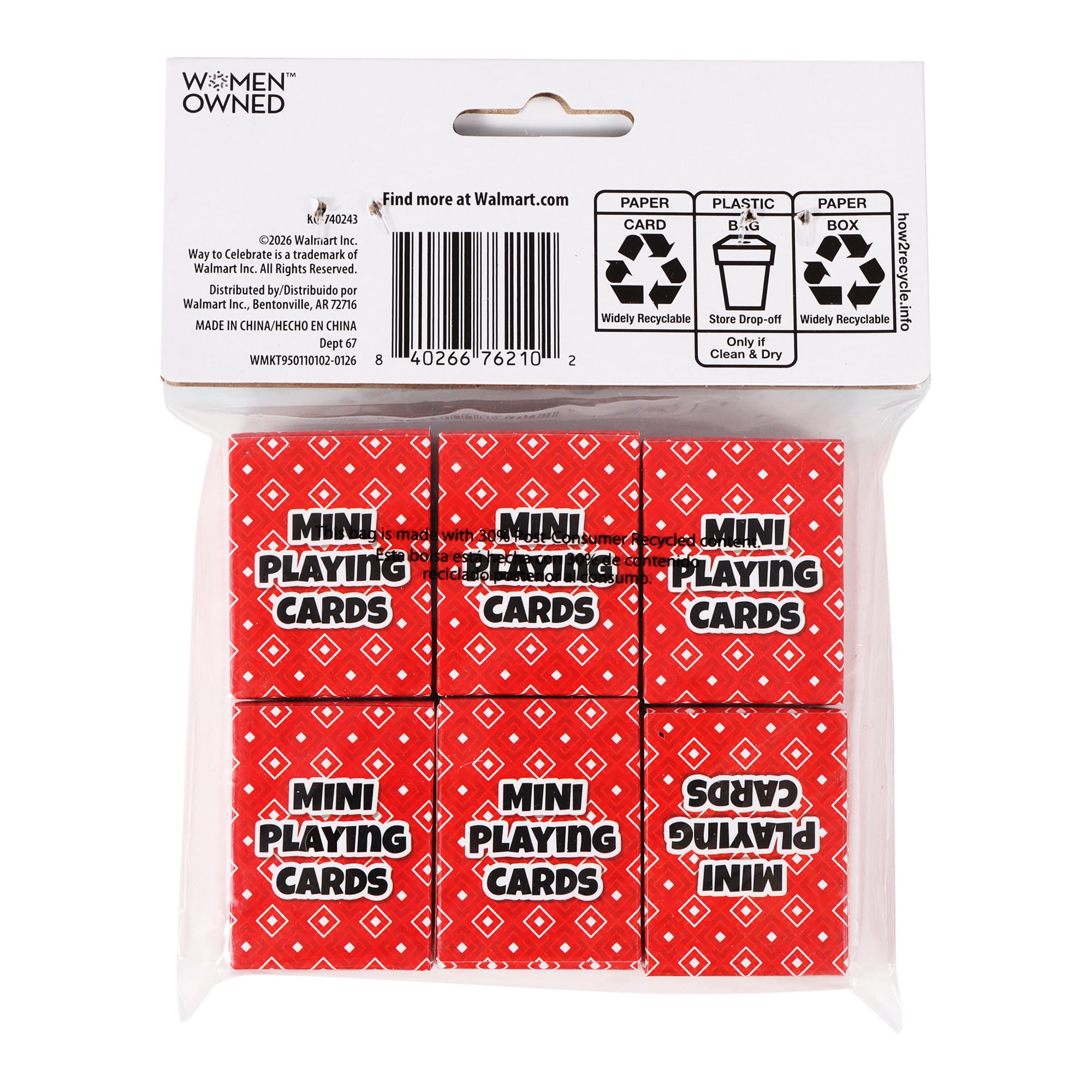 6 Count, Mini Playing Cards, Party Favors for Kids Ages 3+, by Way To Celebrate