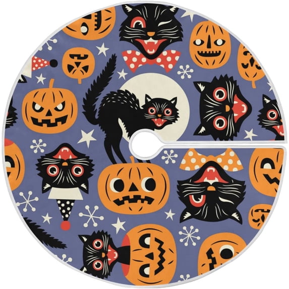 FMSHPON Halloween Pumpkins Xmas Christmas Tree Skirt Stand Mat for Holiday Party Decoration Indoor Outdoor 36 inches