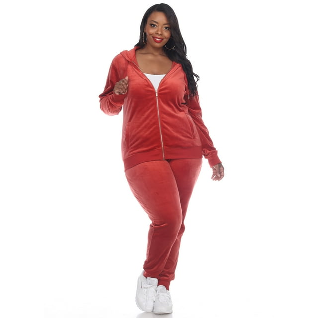 White Mark Women's 2 Piece Velour Tracksuit Set