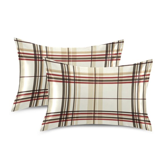 Yayeee Pillowcase Standard Size Set of 2 Satin Wrinkle Resistant Pillow Case, Cream Plaid