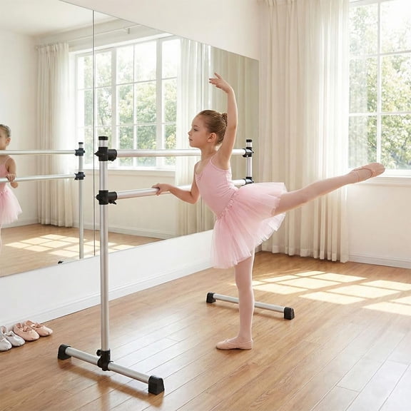 UMEKEN Wood/Aluminum/Steel Ballet Barre 4 Foot Portable Barre Bar Home Adjustable Freestanding Ballet Stretch Dance Bar for Kids Adult with Carry Bag