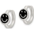 thumbnail image 2 of Sterling Silver E-Coating Black Enamel Smiley Face Hoop Earrings (Width 7.3) (Length 11.75) - Jbsp, 2 of 5