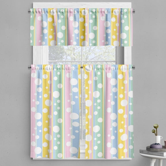Ambesonne Abstract Valance & Curtain, Pastel Colored Stripes, 55"x30", Multicolor