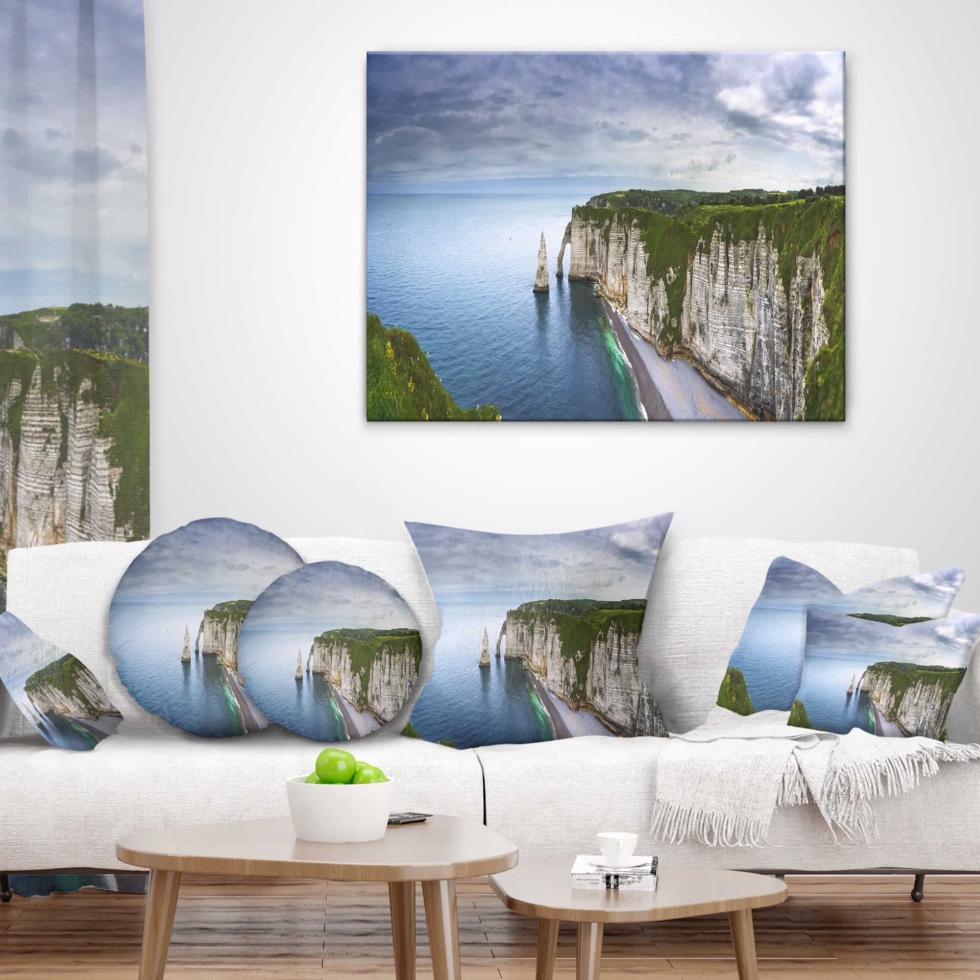 Designart Etretat Aval Cliff and Rocks - Oversized Beach Throw Pillow - 18x18