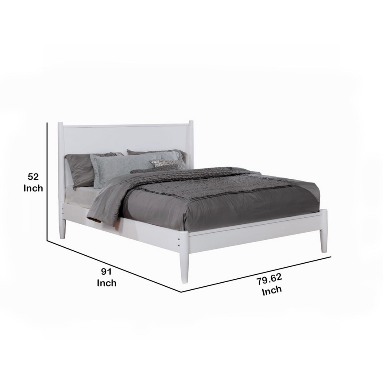 Benjara Wooden California King Size Bed with Panel Headboard, White