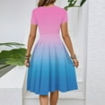 thumbnail image 4 of WTOBBY Women's Ombre Color Block Belted Dress Short Sleeve Round Neck Casual Elegant Beach Wear,Light pink L, 4 of 4