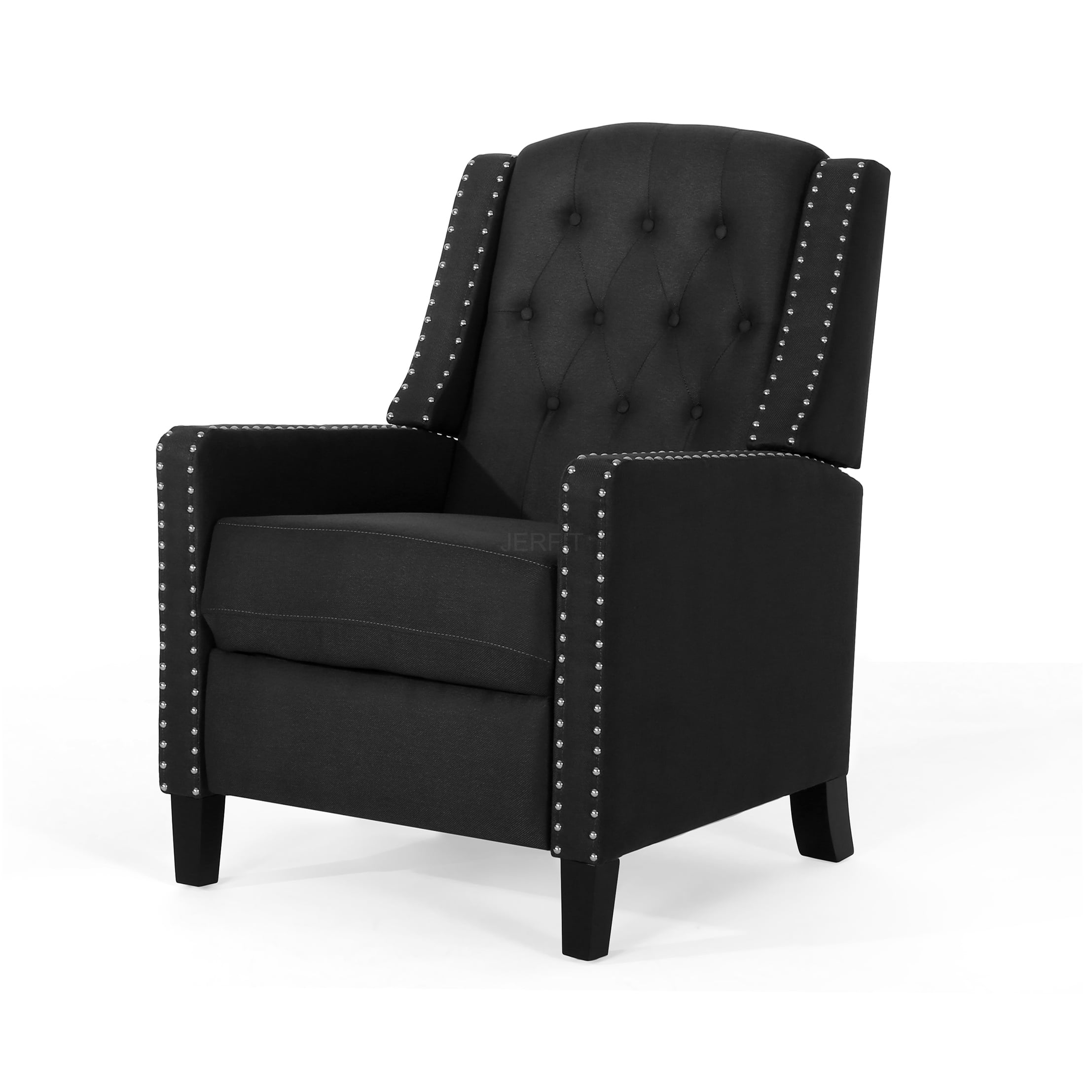 JERFIT Recliner Chair Dark Gray Fabric Push Back Reclining Armchair with Wood Legs for Living Room