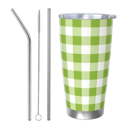 

Tideii White Green Plaid for 20OZ Car Cup Stainless Steel Cold and Hot Cup with Lid Suitable for Outdoor and Home Unisex-Straw Three-piece Set