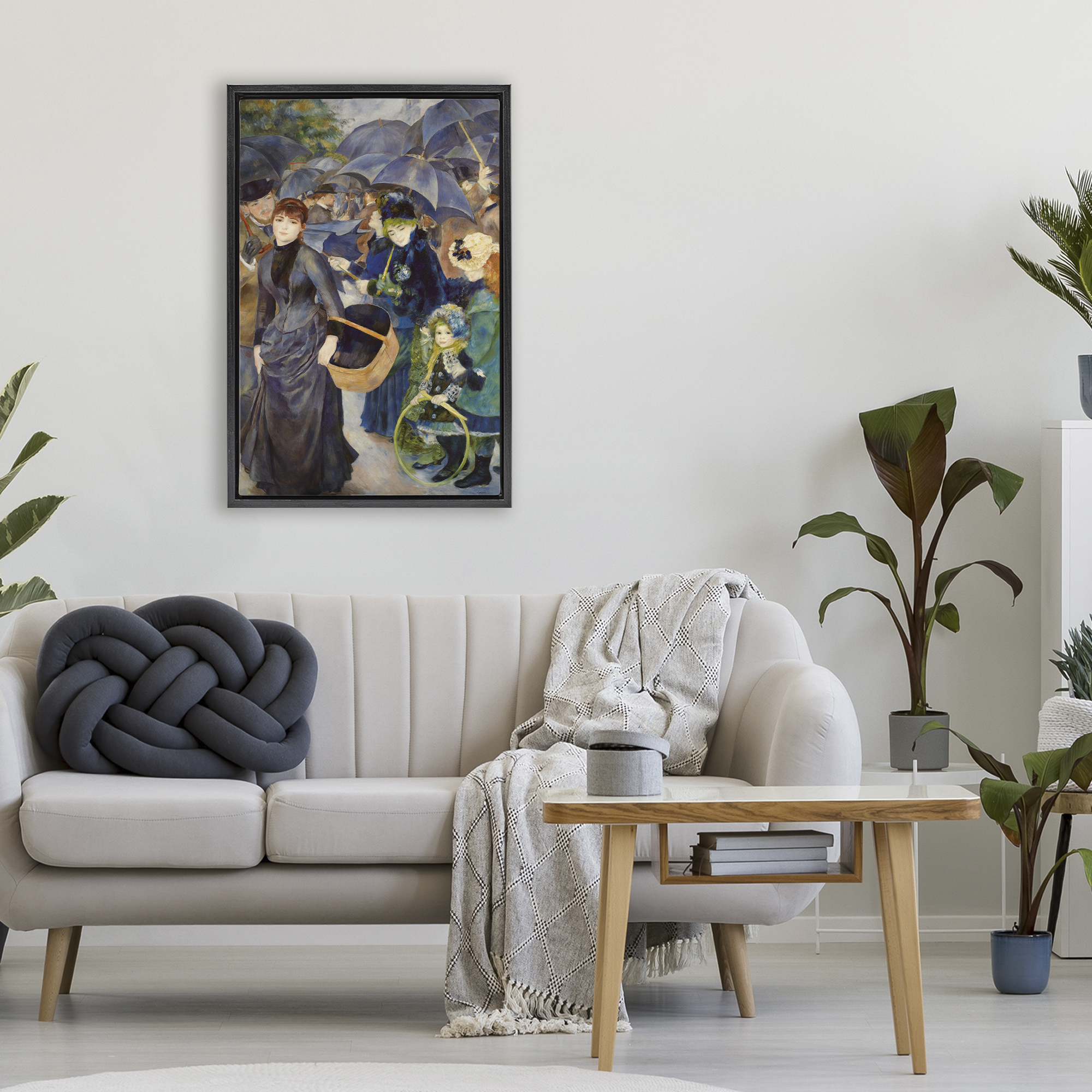 The Umbrellas Renoir Black Framed Floater Canvas Wall Art, design by Masters Collection