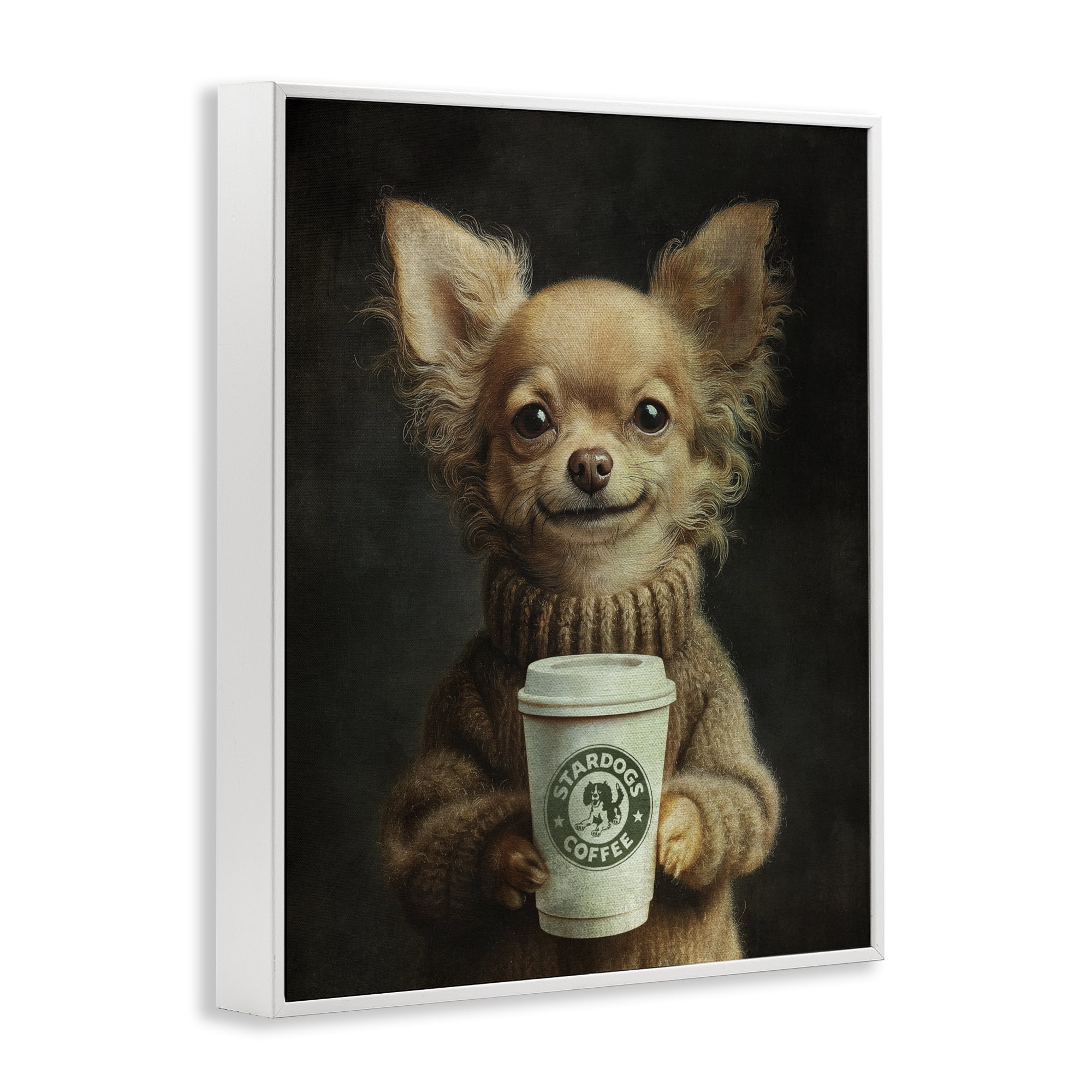 Stupell Industries Espresso Pup in Cozy Sweater White Framed Giclee Art, design by Svetlana Aleynikova