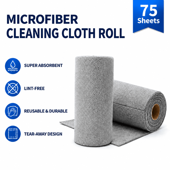 75 Pack Microfiber Cleaning Cloth Roll,Reusable Tear Away Microfiber Towels,Washable Ultra Absorbent Rags Drying Dishcloths for Car,Home,Garage or Shop(Grey)