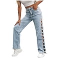 thumbnail image 6 of Tnhcen Women High Waisted Straight Leg Jeans with Side Lace Up Detail Button Fly Zip Closure Pockets Casual Denim Long Pants for Women, 6 of 9
