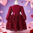 thumbnail image 6 of Glisme Fashion Girls Dresses Size 5-6 Y Long Sleeve Dress With Floral Pearl Elegant Solid Color Party Dress For Toddler And Kids Red Sundress For Girl, 6 of 9