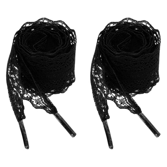 2 Pairs Flat Laces Shoelaces, 2.2CM Wide 100CM Length Lacy Shoe Laces, Black