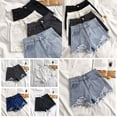 thumbnail image 2 of Ruifaya Pantalones cortos de mezclilla rasgados sexys de verano para mujer, cintura alta, irregulares, elásticos y ajustados, 2 of 7