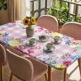 thumbnail image 3 of Easter Flowers Table Cloths for 6 Foot Rectangle Tables, Eggs Spring Floral Rustic Pink Checkered Patio Waterproof Elastic Fitted Tablecloths, Washable Rectangular Table Cover for Camping, 3 of 8