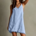thumbnail image 4 of ClodeEU Women's V Neck Adjustable Spaghetti Strap Dress with Fringe Trim,Casual Summer Mini Dress Blue,Women's Plus XXL, 4 of 8