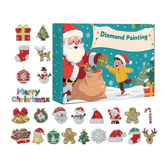 Diamond Painting Advent Calendar, 24Pcs 2D Acrylic Christmas Craft Set, 24 Days DIY Holiday Countdown Blind Box Hanging Ornaments Gift for Adults
