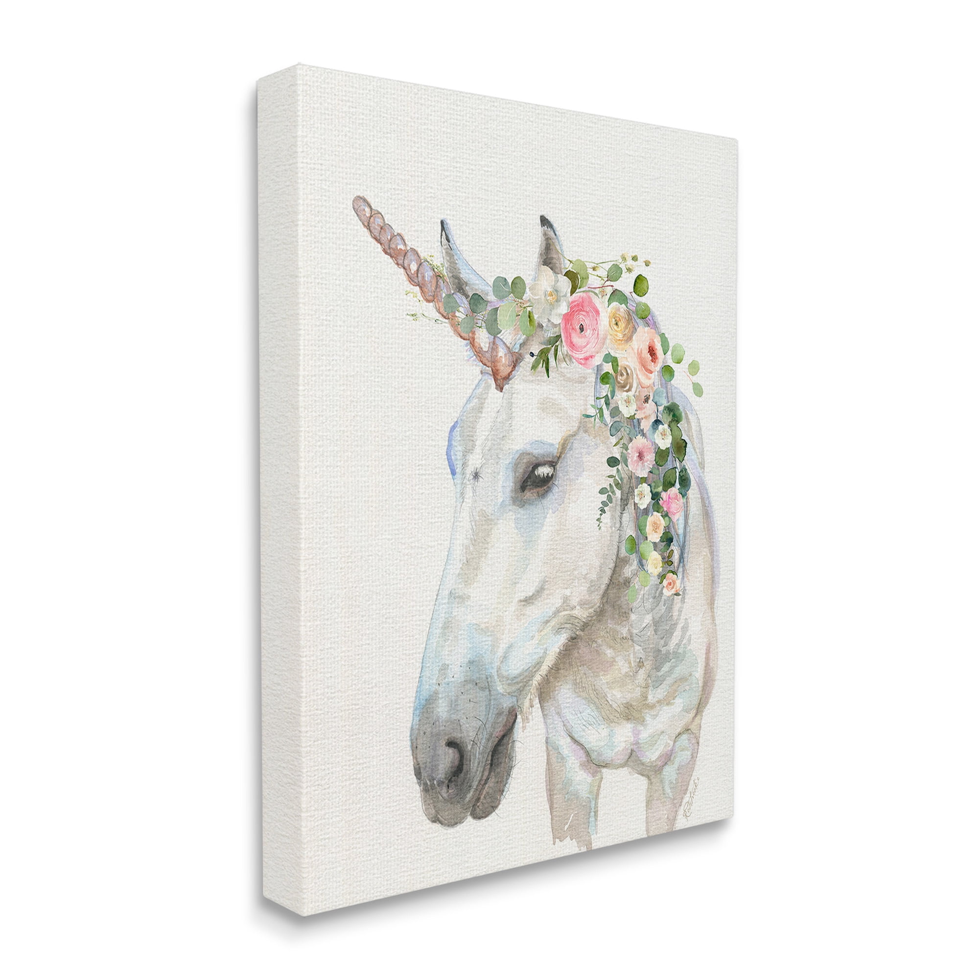 Stupell Industries Unicorn & Flower Garland Fairy Tales & Fantasy Painting Gallery Wrapped Canvas Art Print Wall Art, 24 x 30
