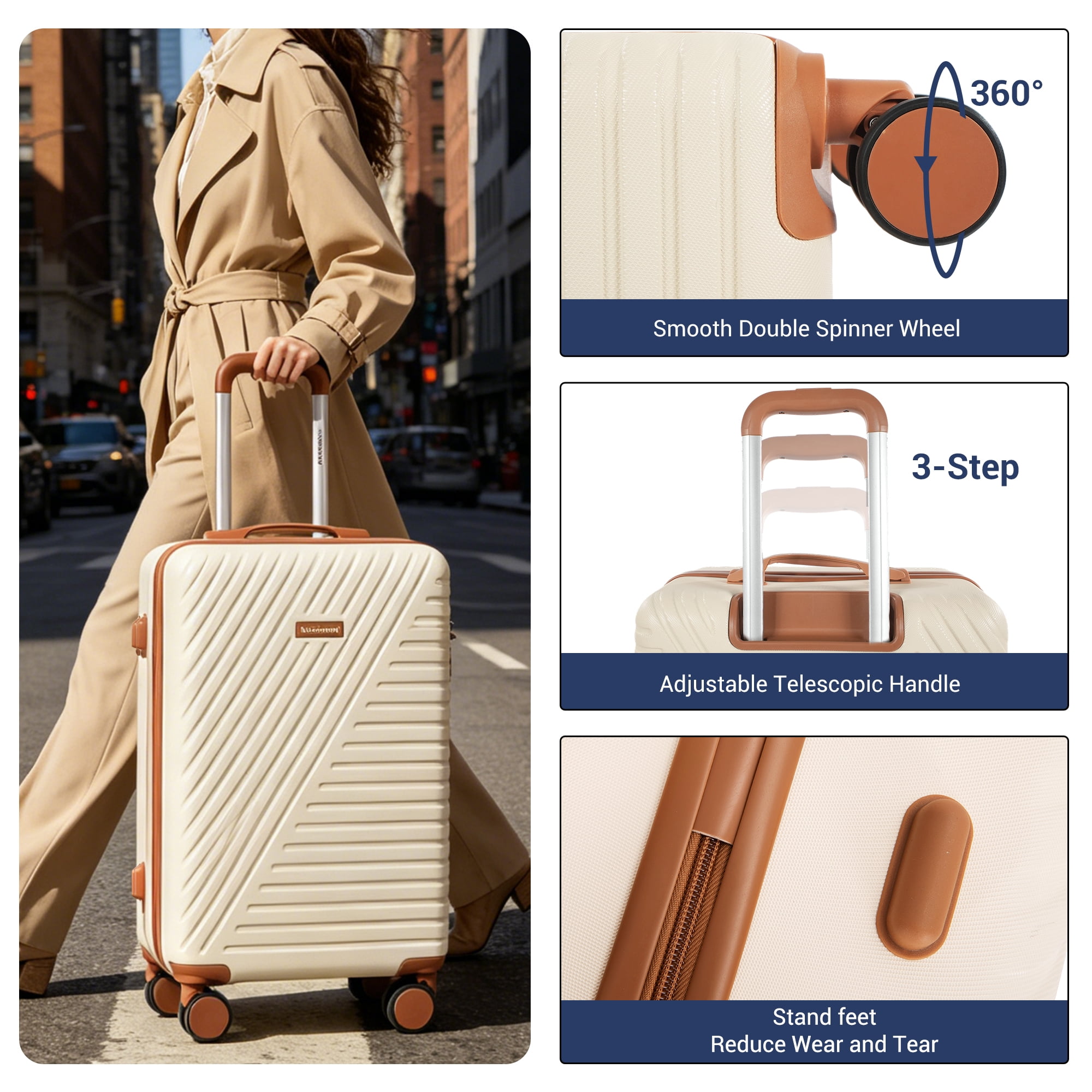 Hardside Luggage Sets, Lightweight Suitcase with Spinner Wheel TSA Lock, Travel Luggage with Duffel Bag, White
