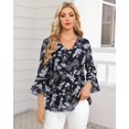 thumbnail image 3 of Blusa Bebonnie para mujer con volantes, manga 3/4, cuello en V, doble capa, 3 of 6