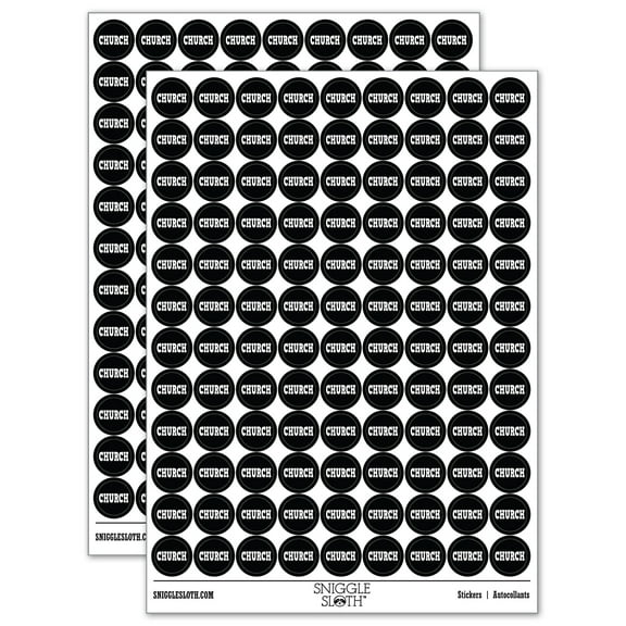 Church Fun Text 200 Round Stickers - Black - Gloss Finish - 0.50" Size