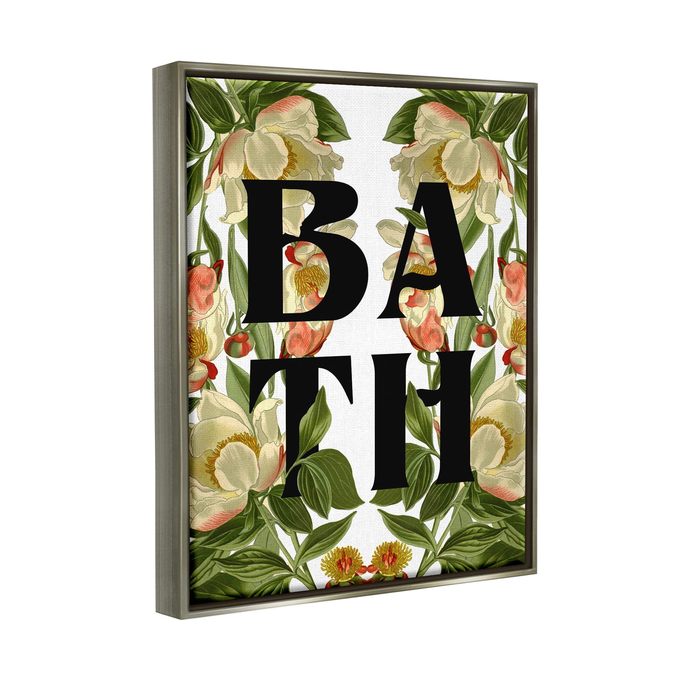 Vintage Bath Flower Blooms Botanical & Floral Graphic Art Luster Gray Framed Art Print Wall Art