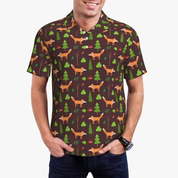 Fotbe Fox In Forest Camiseta Polo de Golf para Hombre con Estampado – Camisa Deportiva Transpirable con Cuello Abotonado-XX-Large
