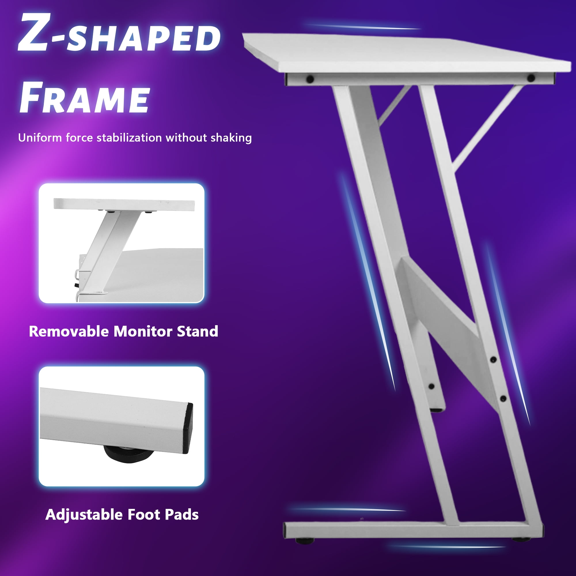 YRLLENSDAN Adjustable Feet L Shaped Gaming Desk with Monitor Stand, White